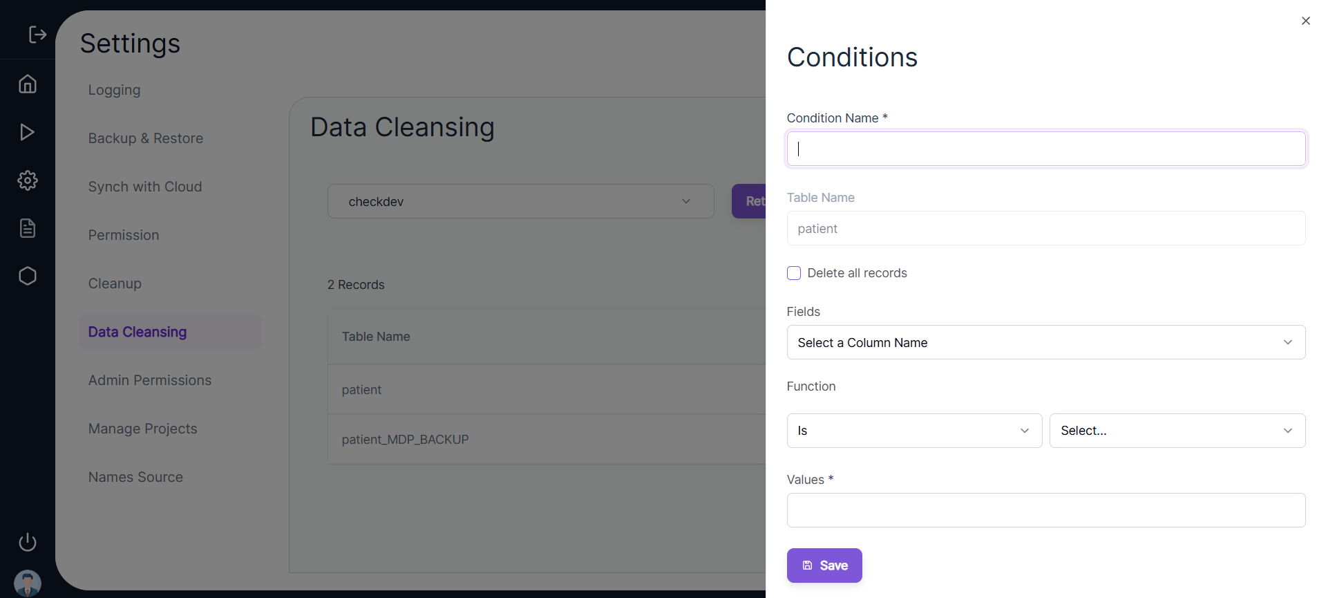 Conditional Deletion Screen